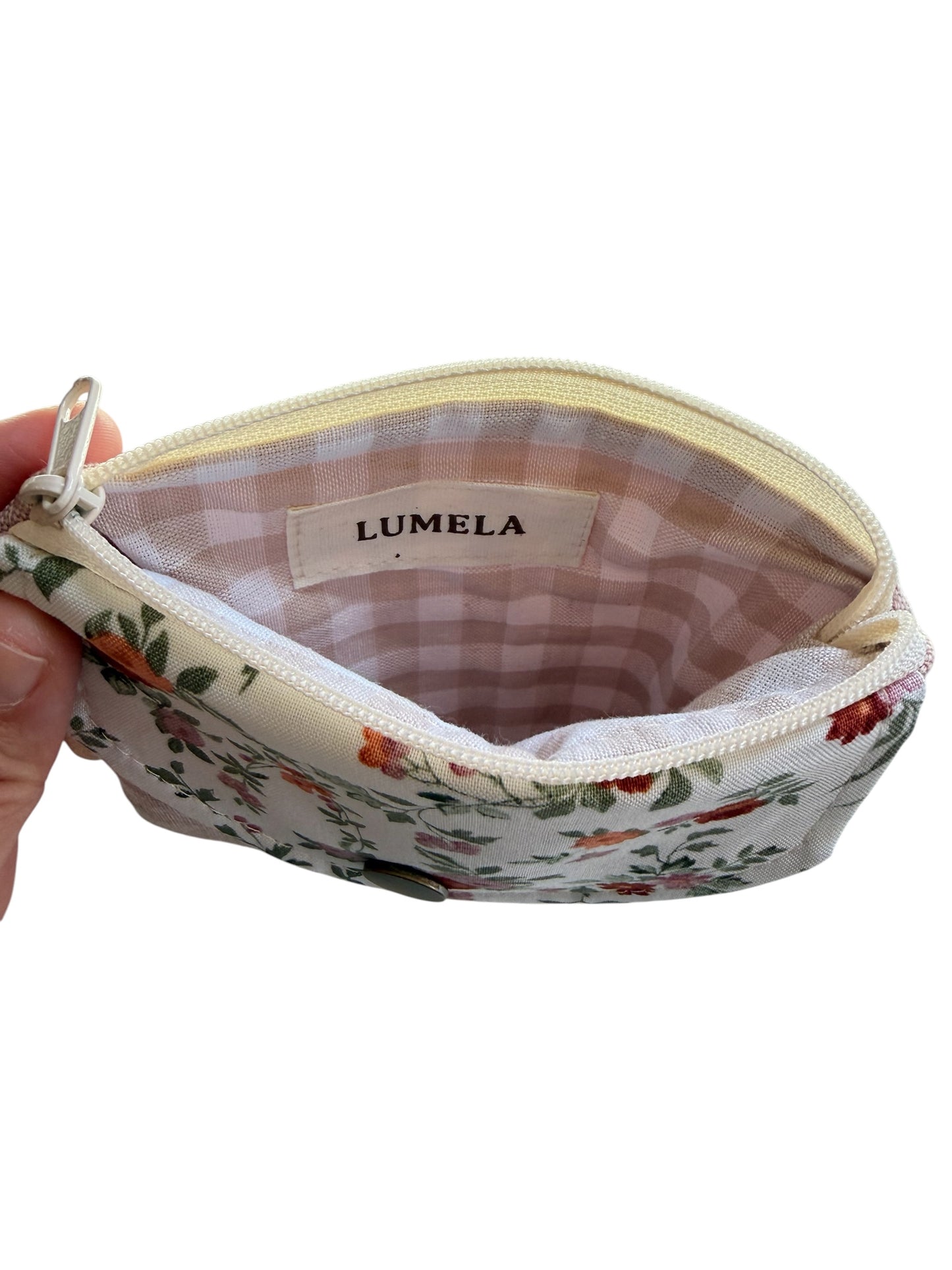 Inside of Florence pink floral keychain wallet showing compartments