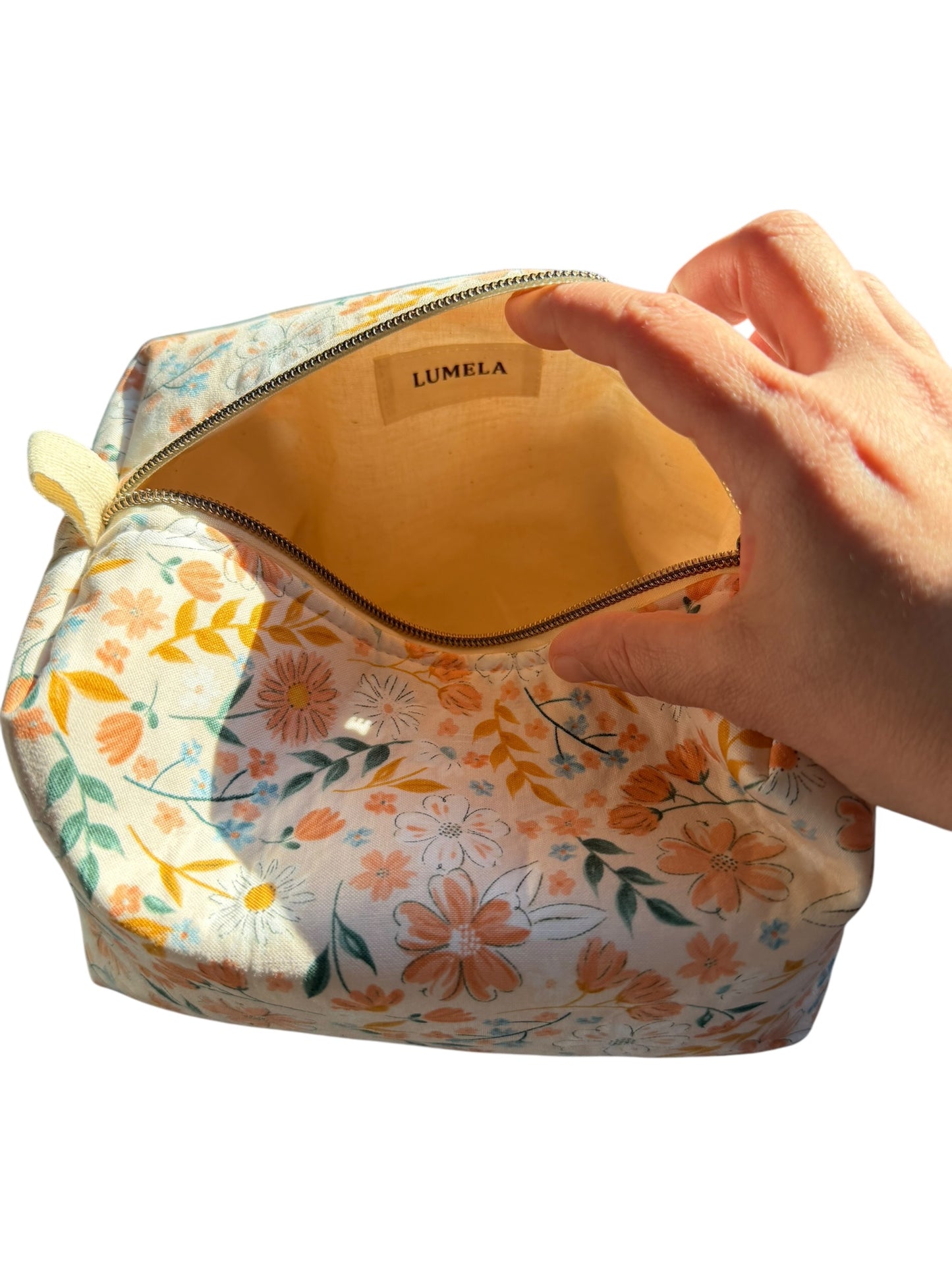 Peach Floral Boxy Pouch
