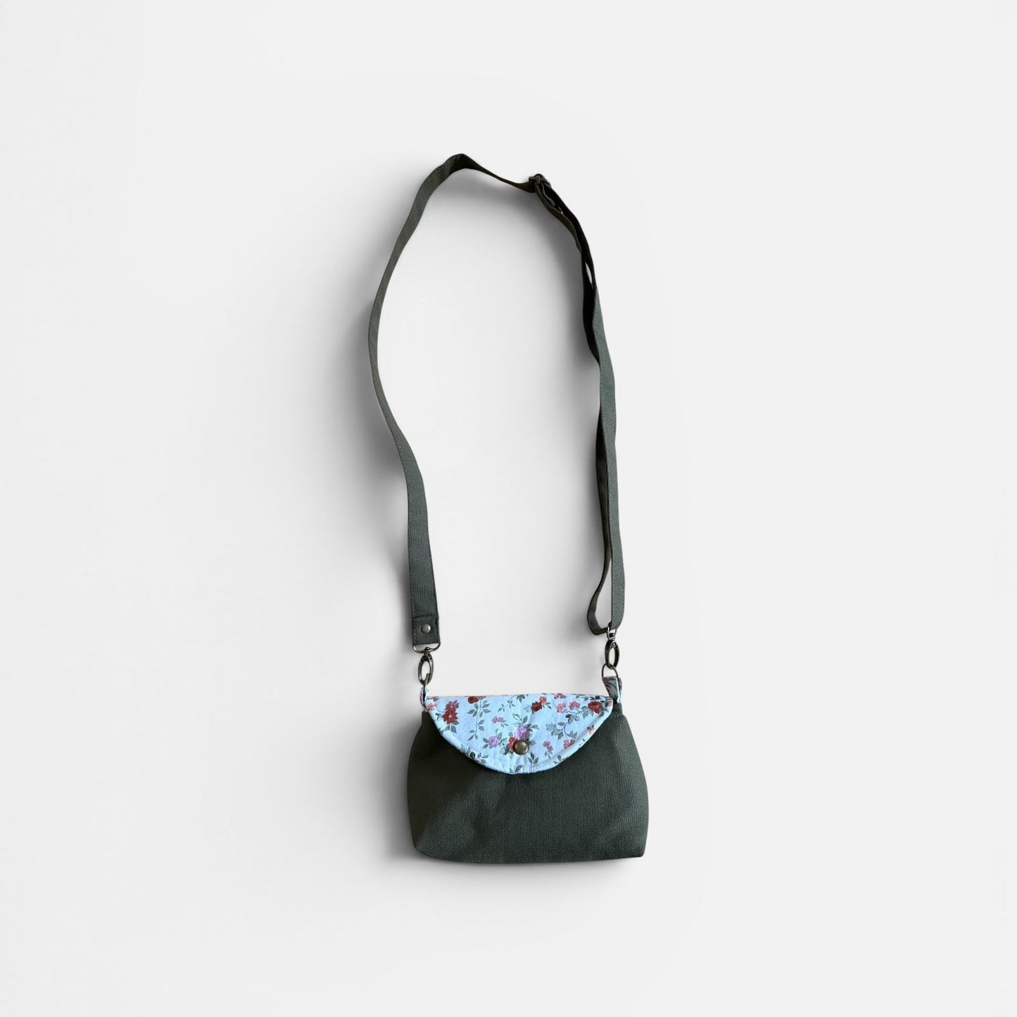 Florance Green Canvas Floral Crossbody Bag