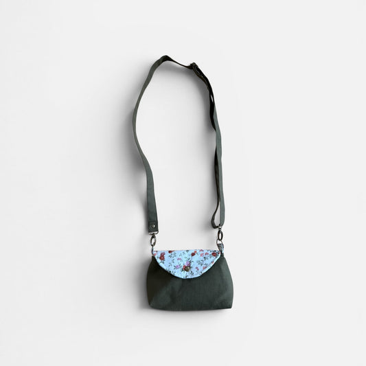 Florance Green Canvas Floral Crossbody Bag