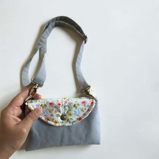 Florance Gray Canvas Floral Crossbody Bag