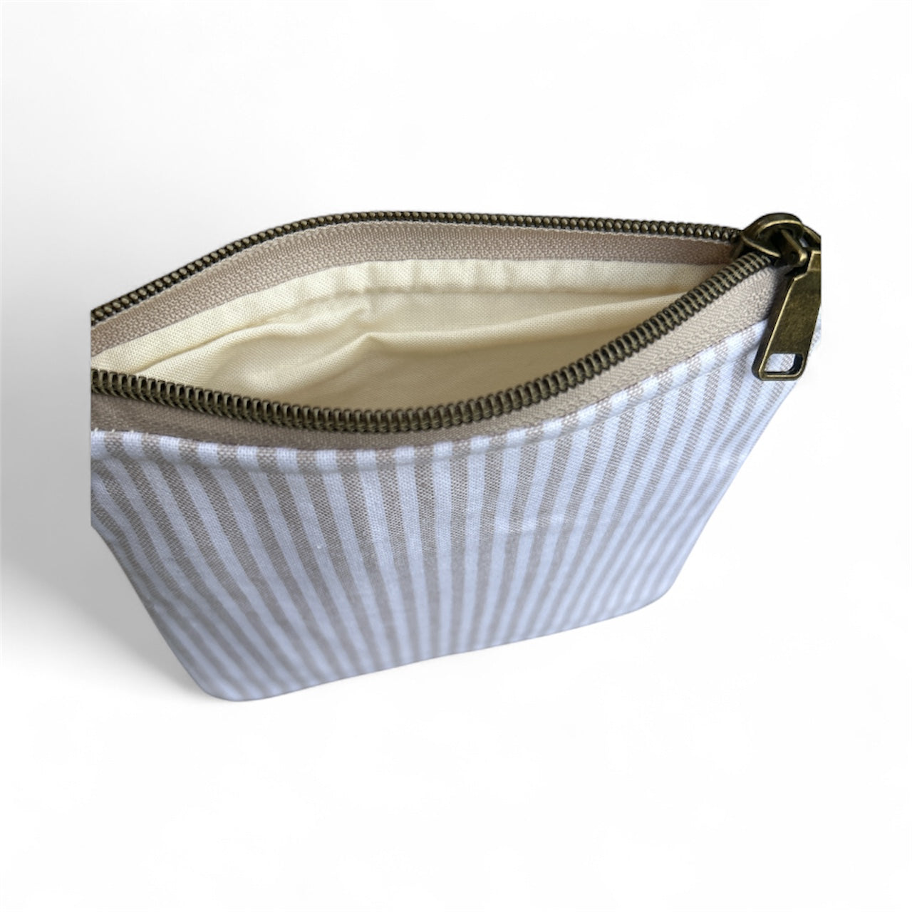 Mini Zip Pouch - Beige Striped