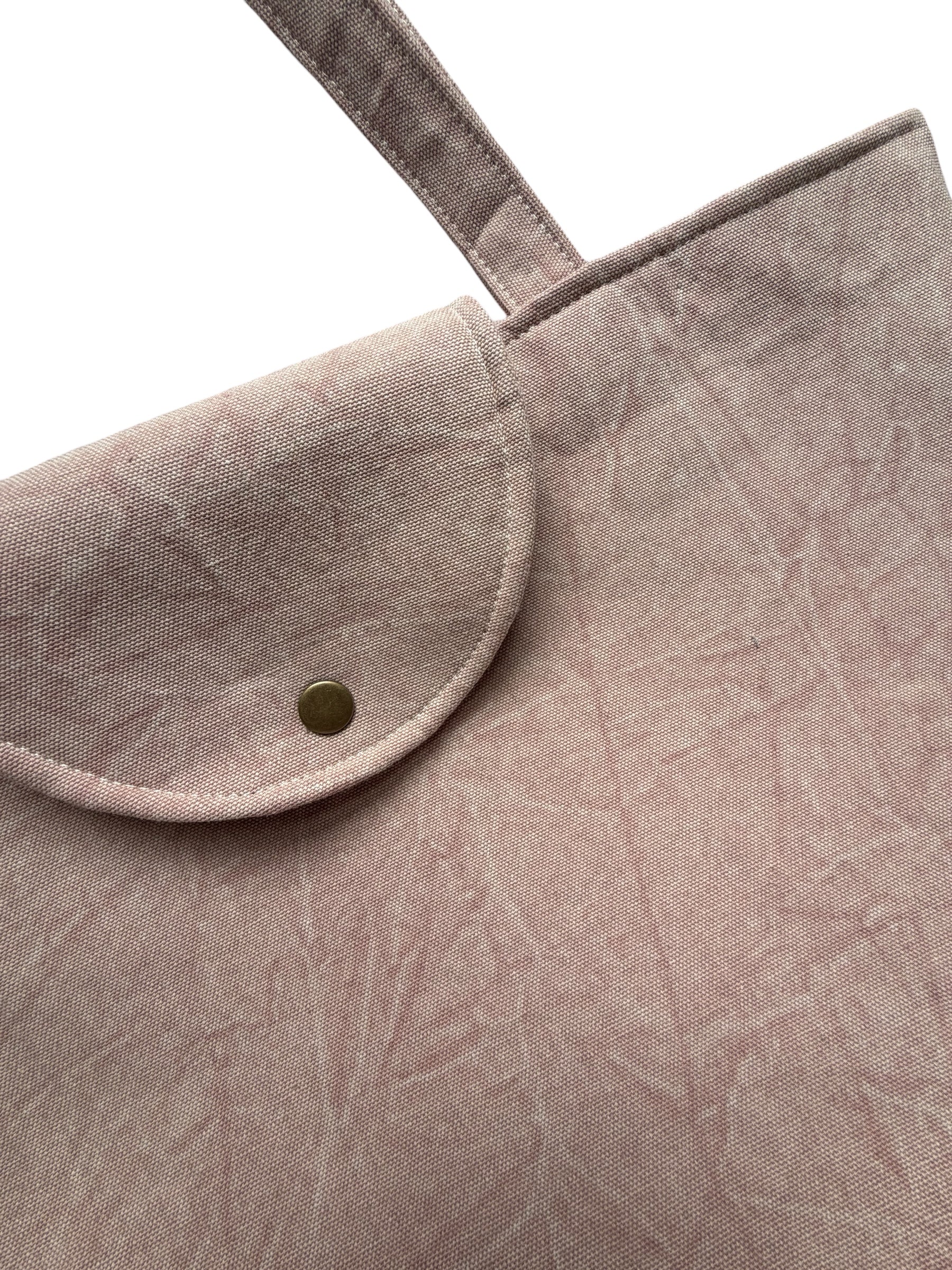 pink washed canvas tote bag detail snap closure soft cotton canvas minimalist tote bag