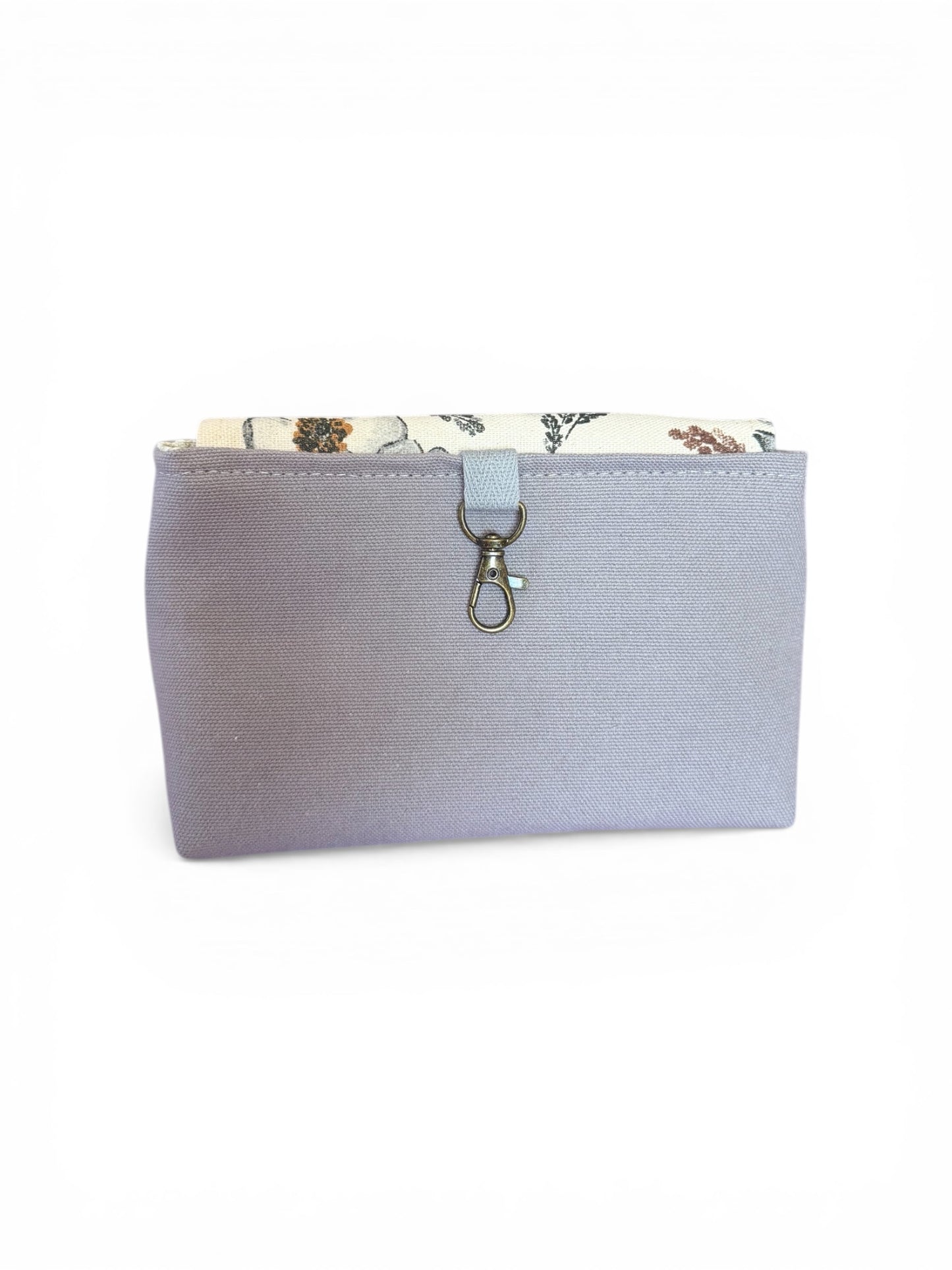 Back view of gray meadow canvas clip-on pouch