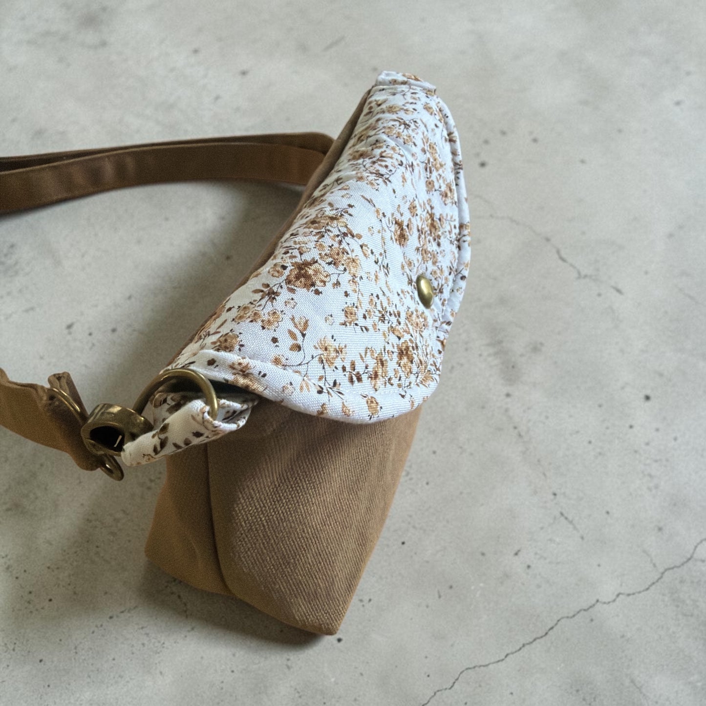 Florance Coffee Canvas Floral Crossbody Bag
