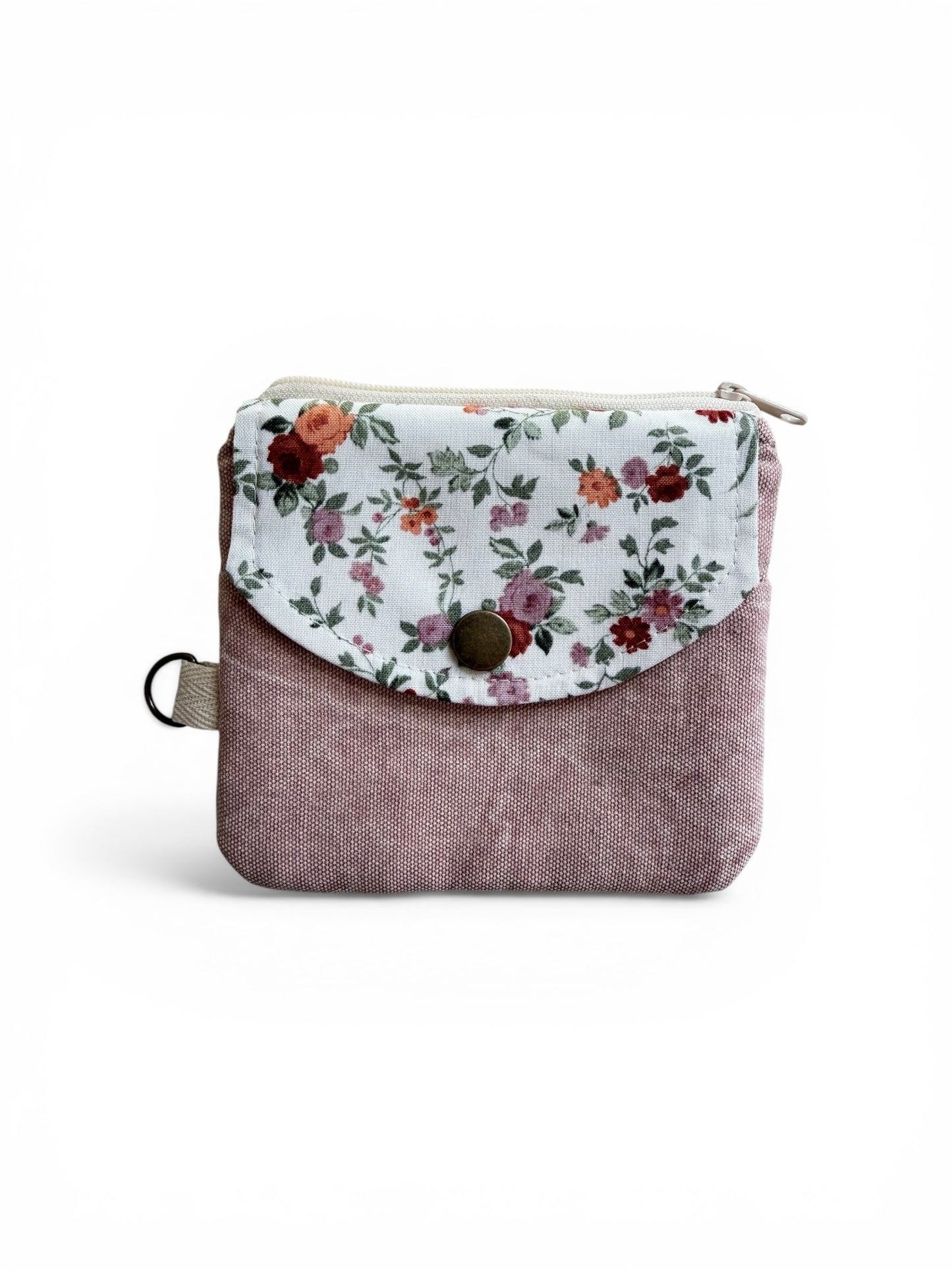 Florence pink floral canvas keychain wallet with zipper closure