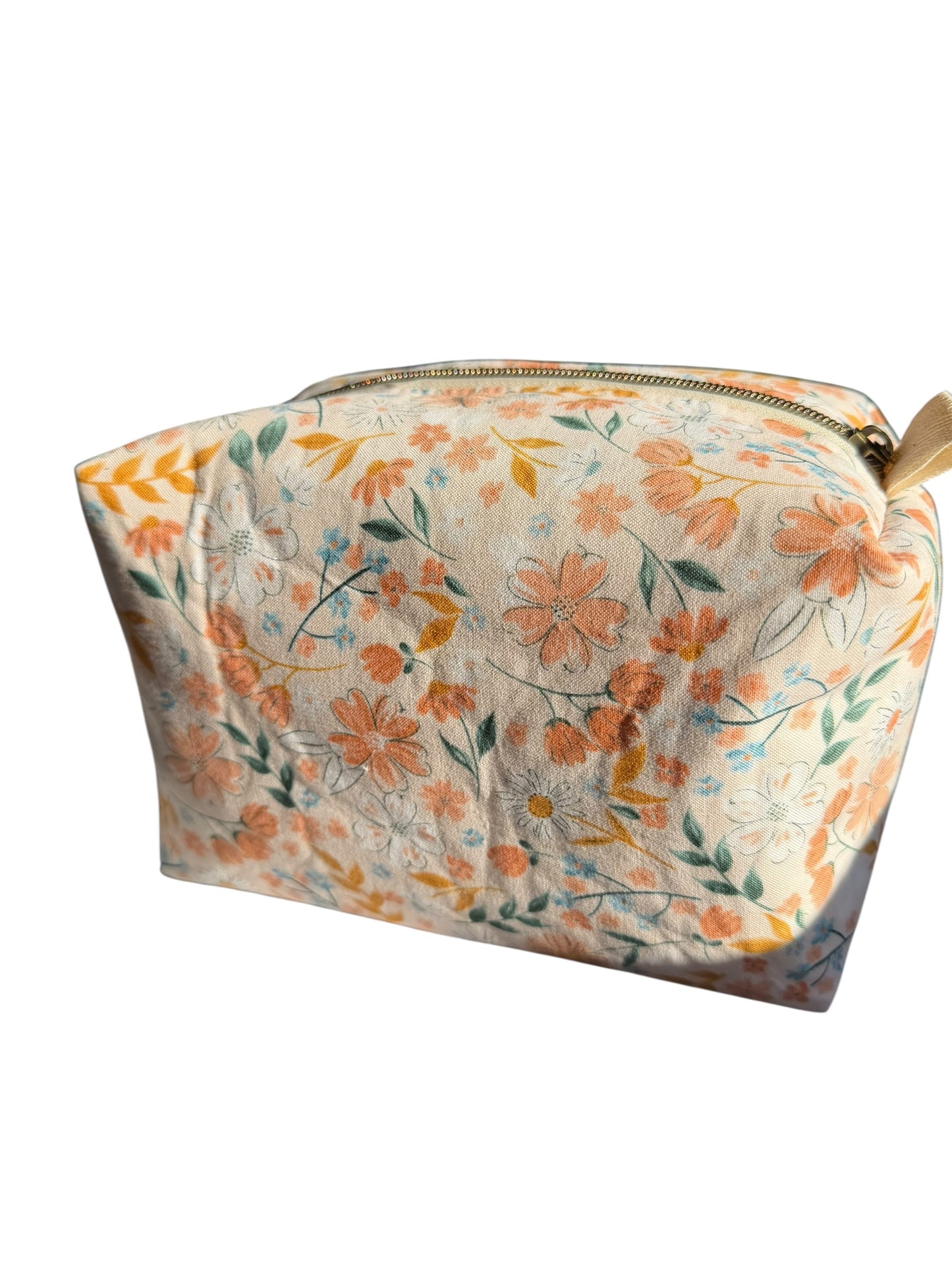 Peach Floral Boxy Pouch