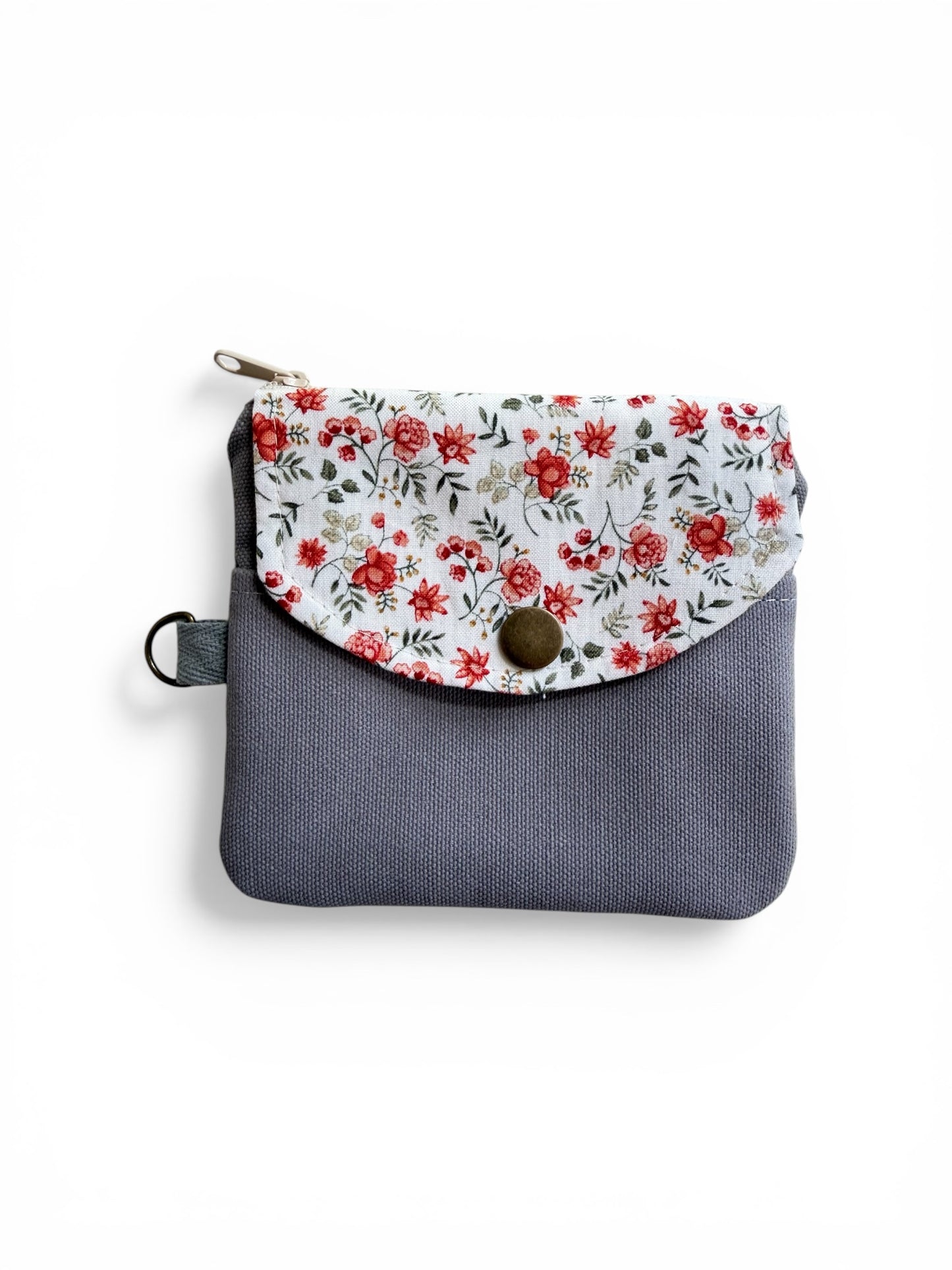 Florence gray floral canvas keychain wallet with zipper closure