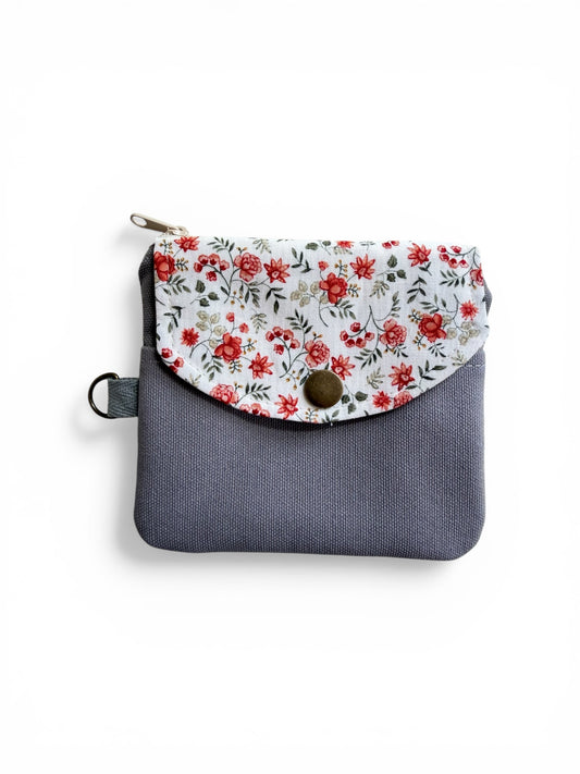 Florence gray floral canvas keychain wallet with zipper closure