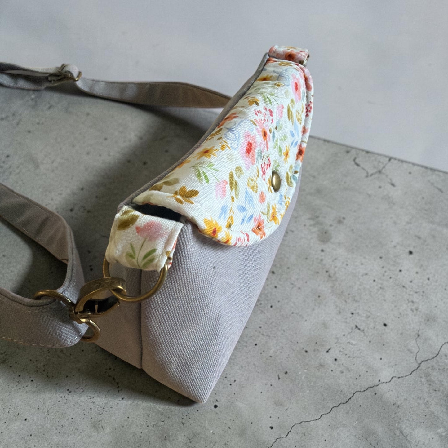 Florance Gray Canvas Floral Crossbody Bag