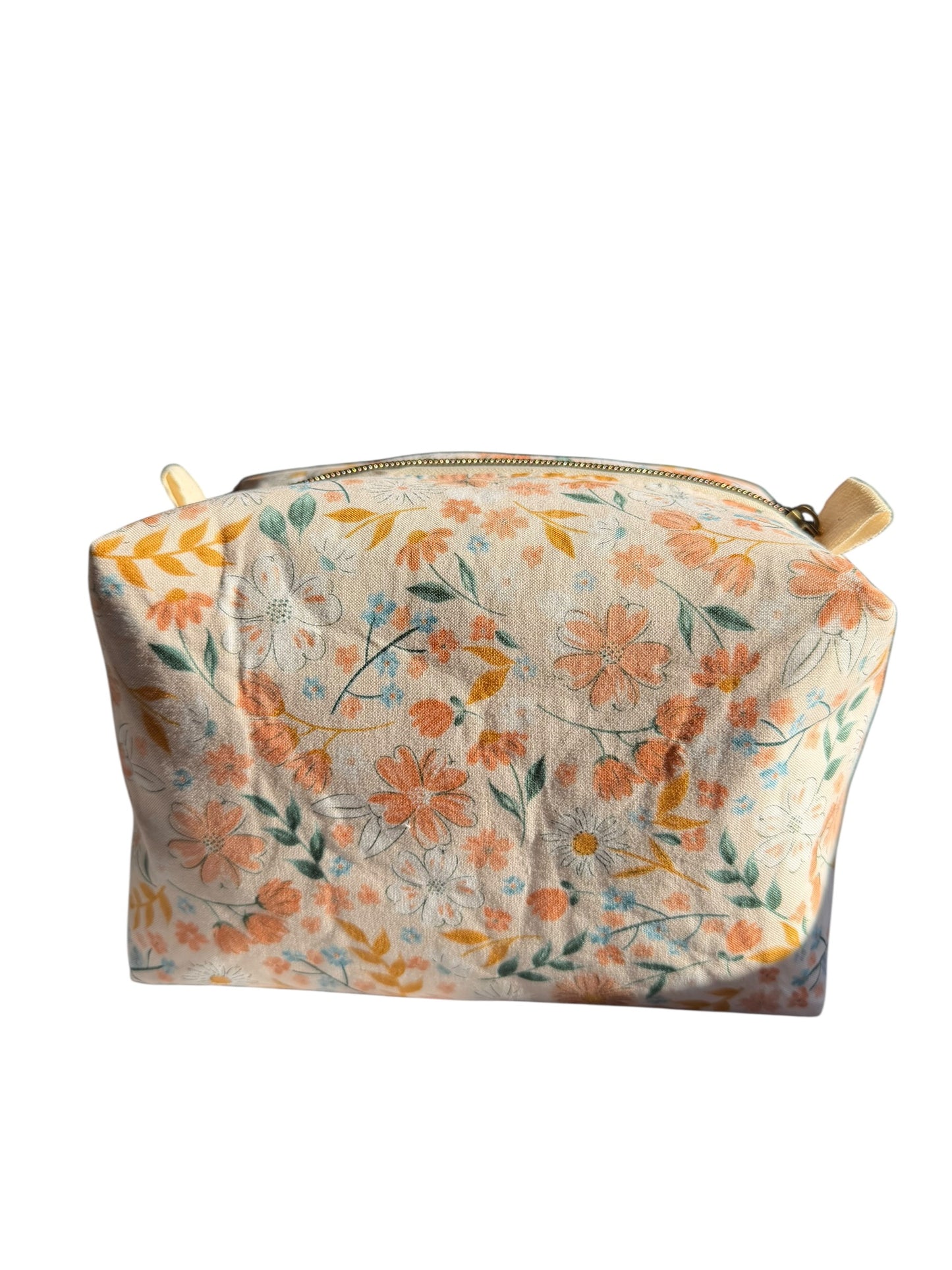 Peach Floral Boxy Pouch