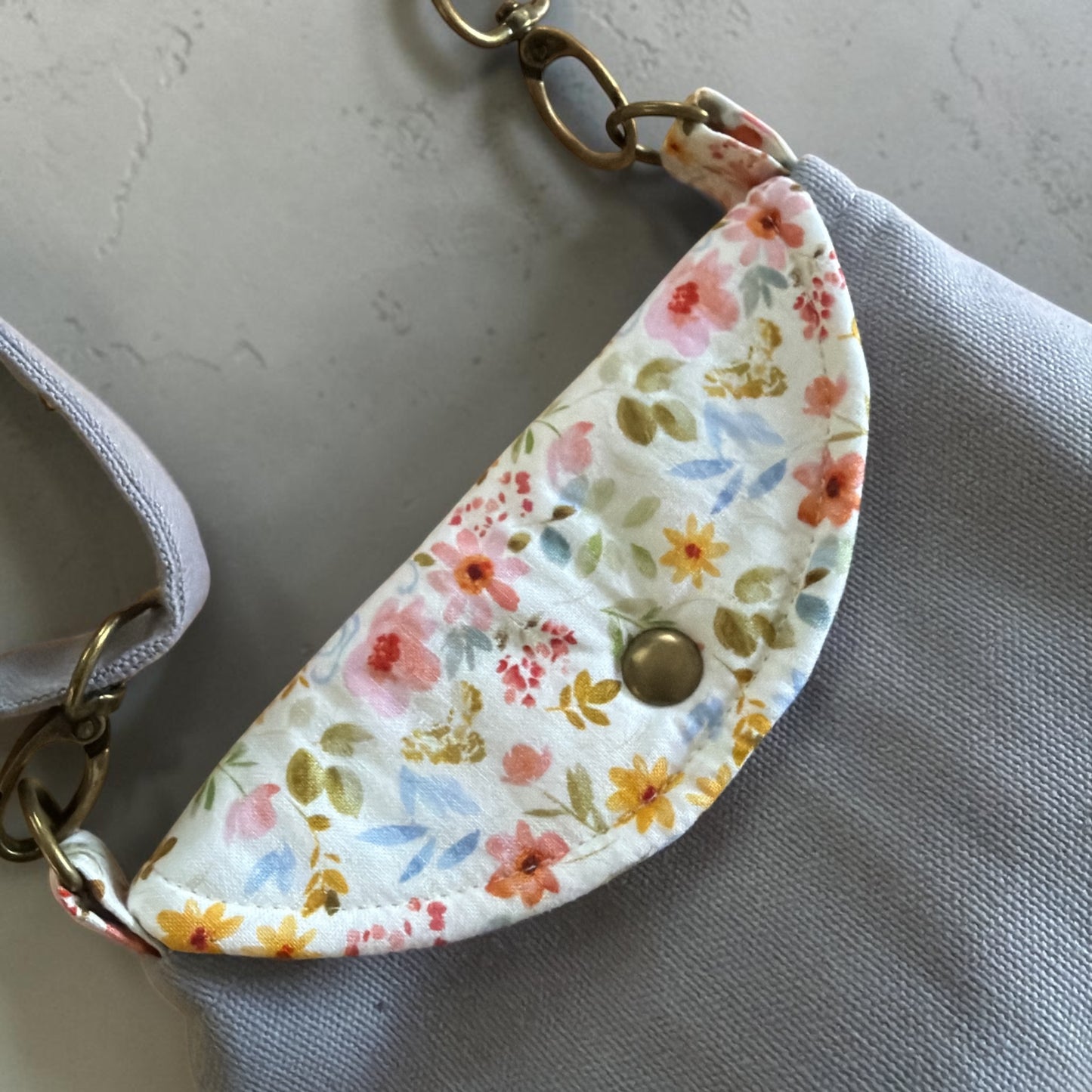 Florance Gray Canvas Floral Crossbody Bag