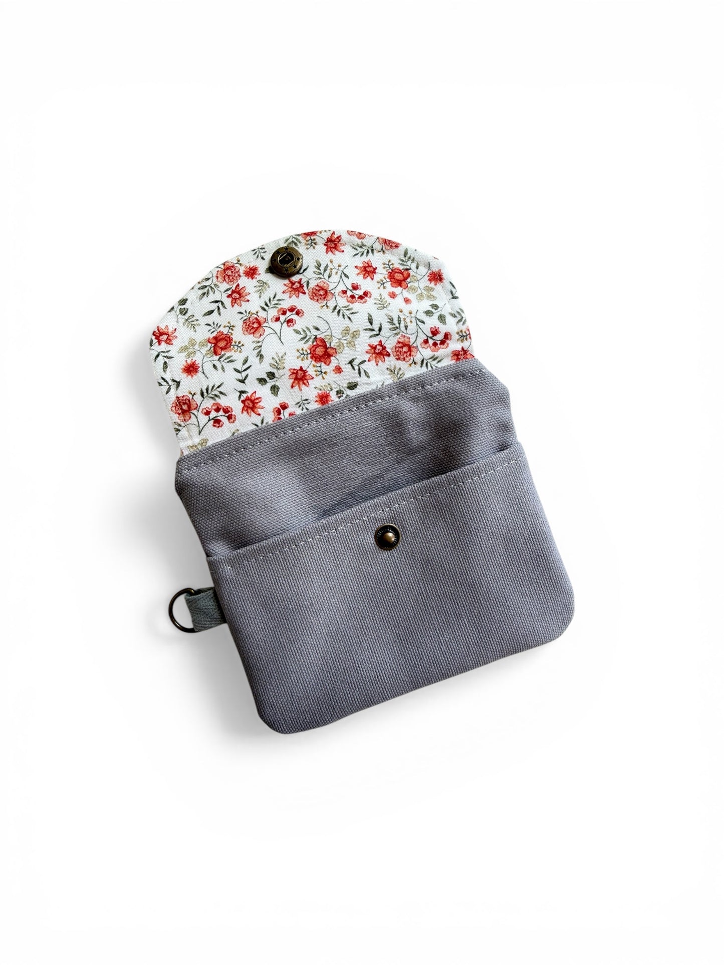 Florence gray floral keychain wallet on white background