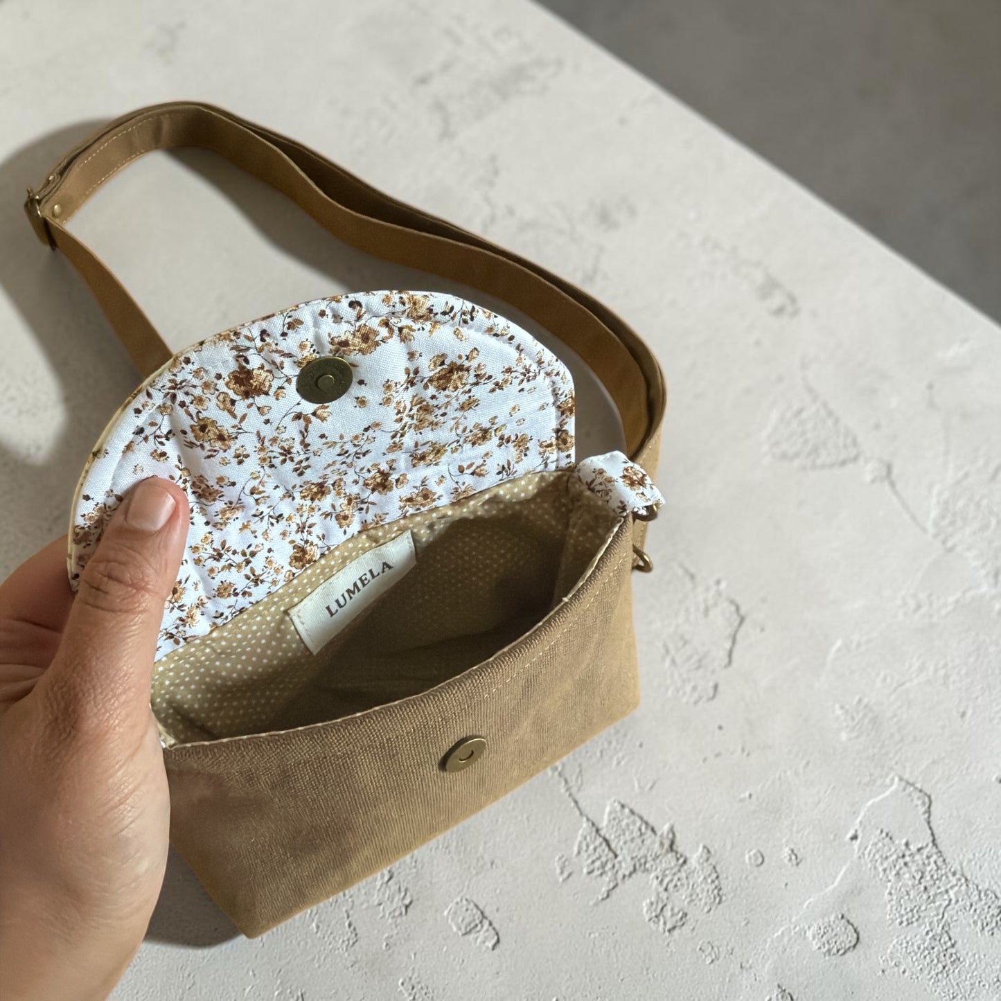 Florance Coffee Canvas Floral Crossbody Bag