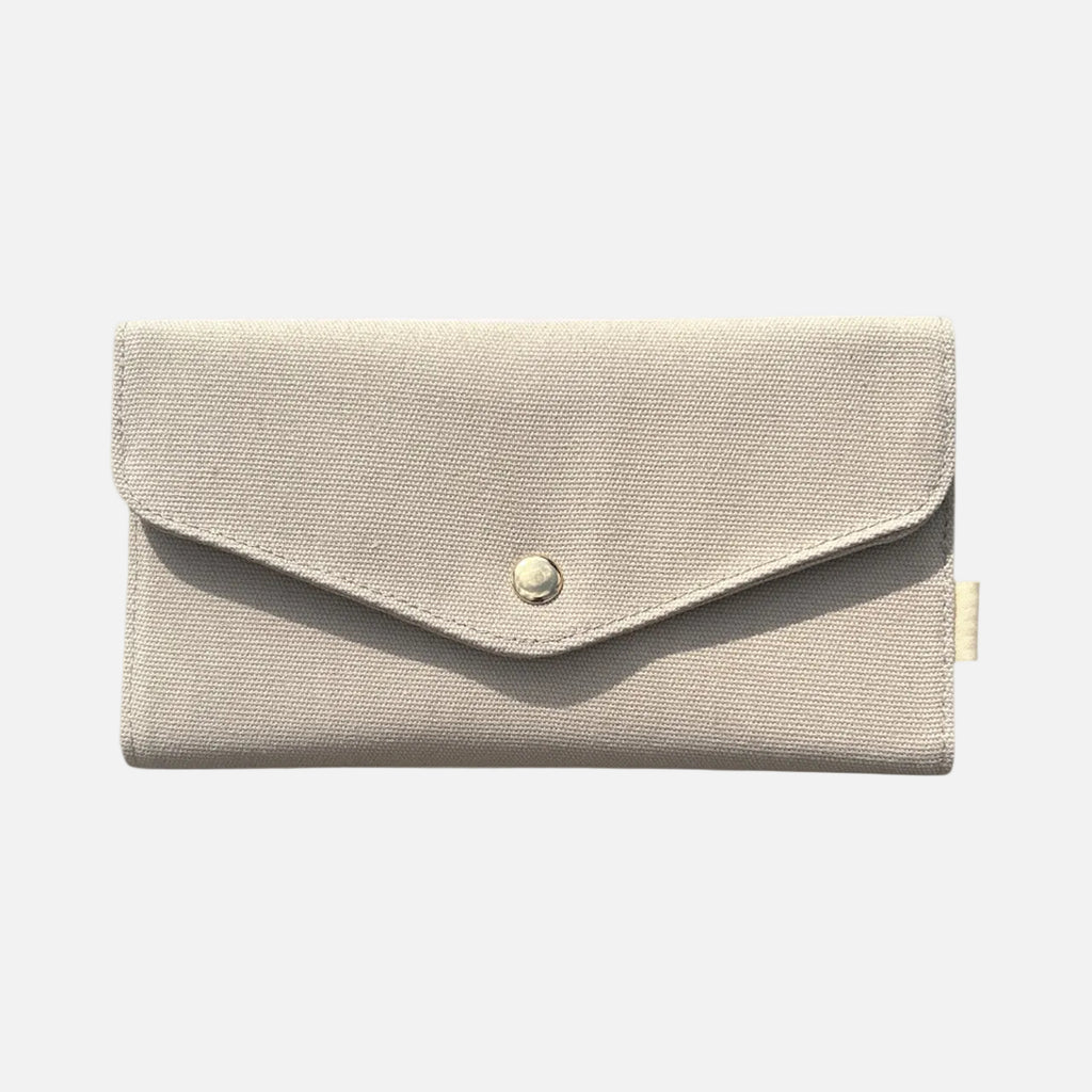 neutral canvas wallet minimalist everyday wallet beige snap closure lightweight women wallet