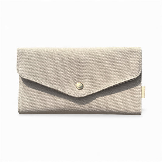 neutral canvas wallet minimalist everyday wallet beige snap closure lightweight women wallet