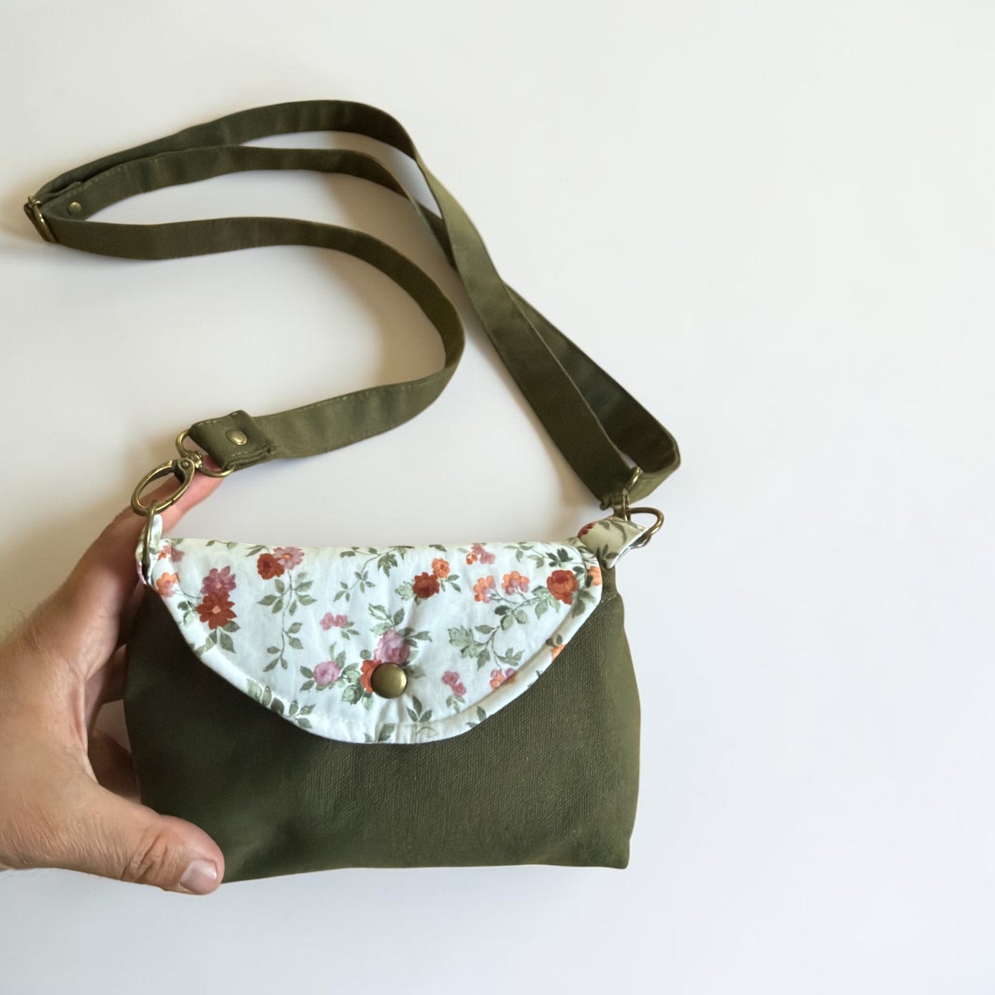 Florance Green Canvas Floral Crossbody Bag