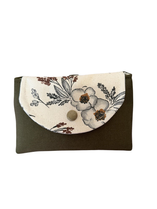 Meadow canvas clip-on pouch with floral flap and snap closure