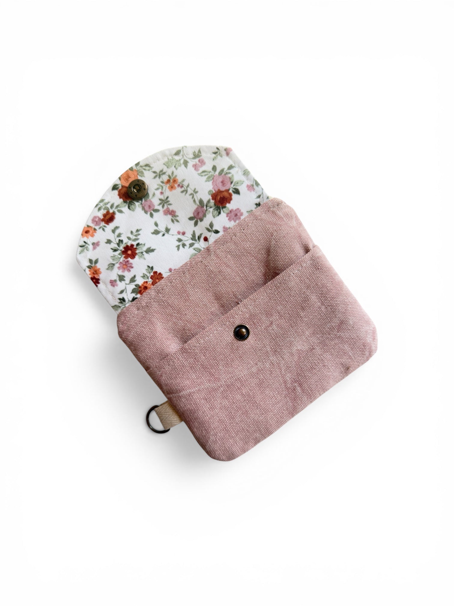 Florence pink floral keychain wallet on white background
