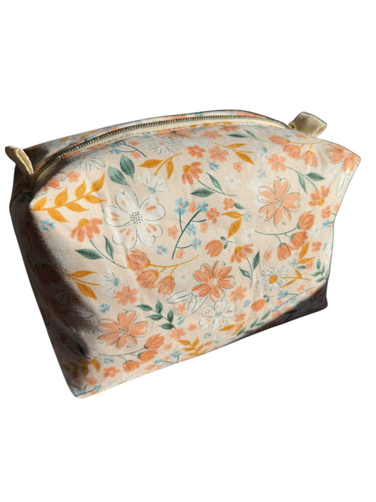 Peach Floral Boxy Pouch