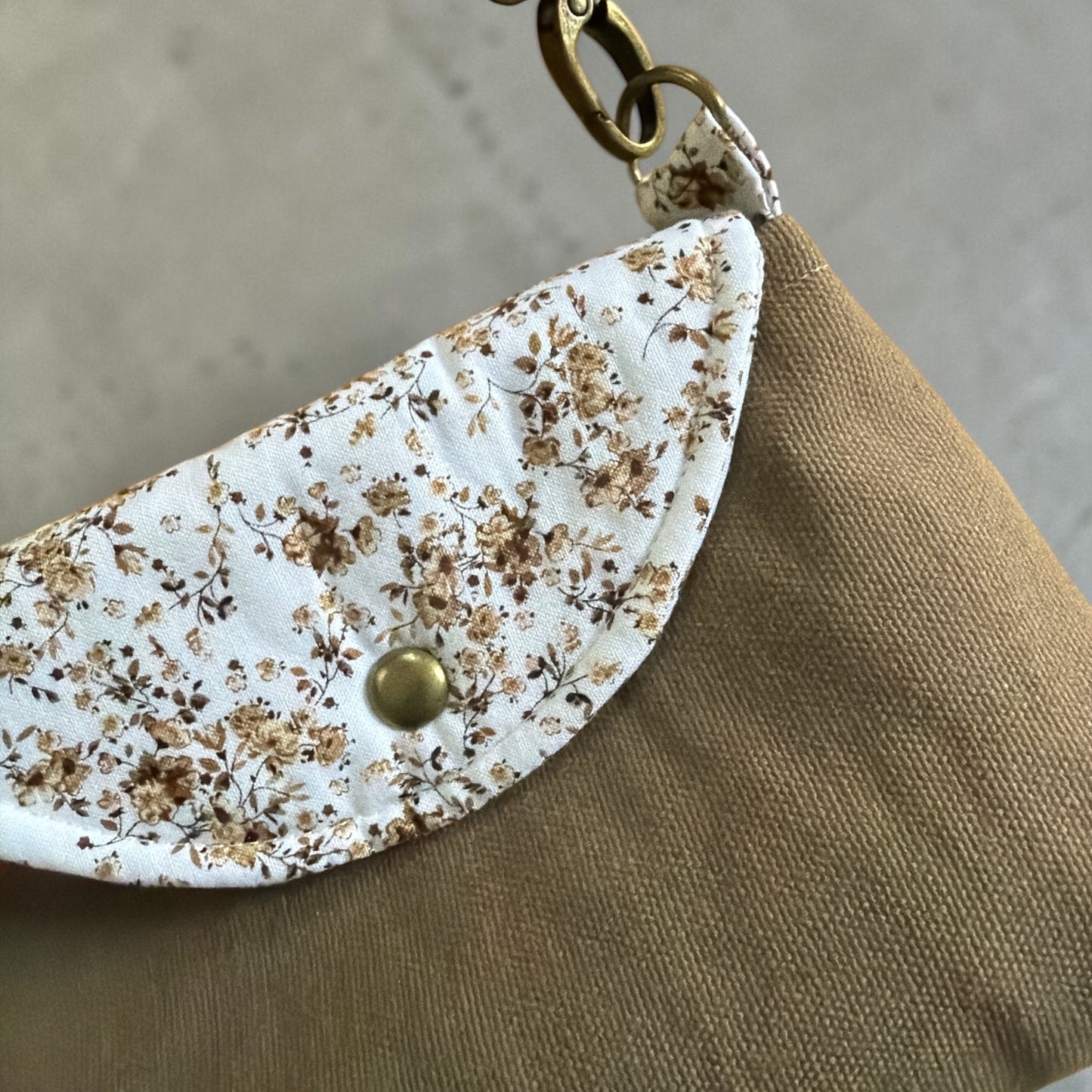 Florance Coffee Canvas Floral Crossbody Bag