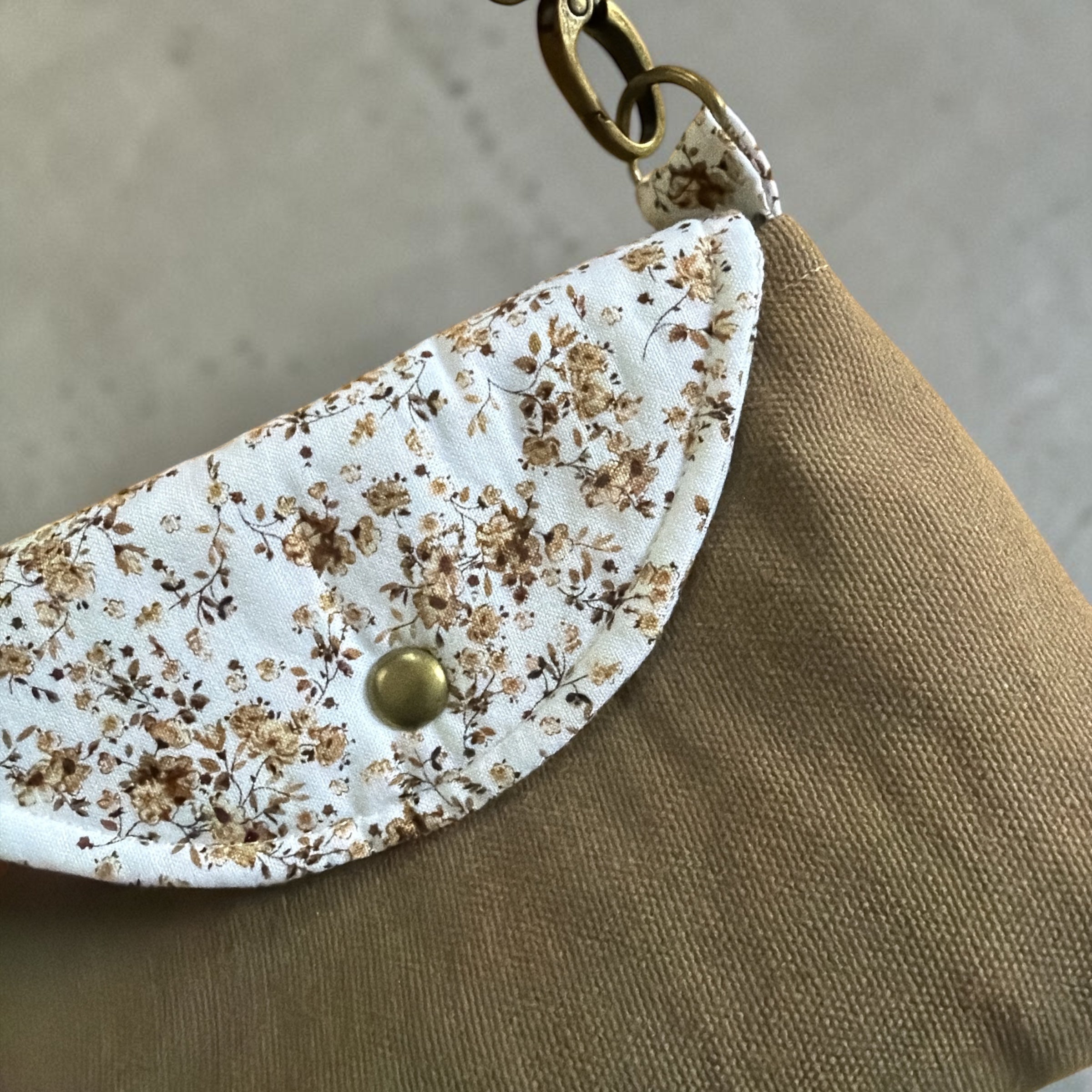 Florance Coffee Canvas Floral Crossbody Bag