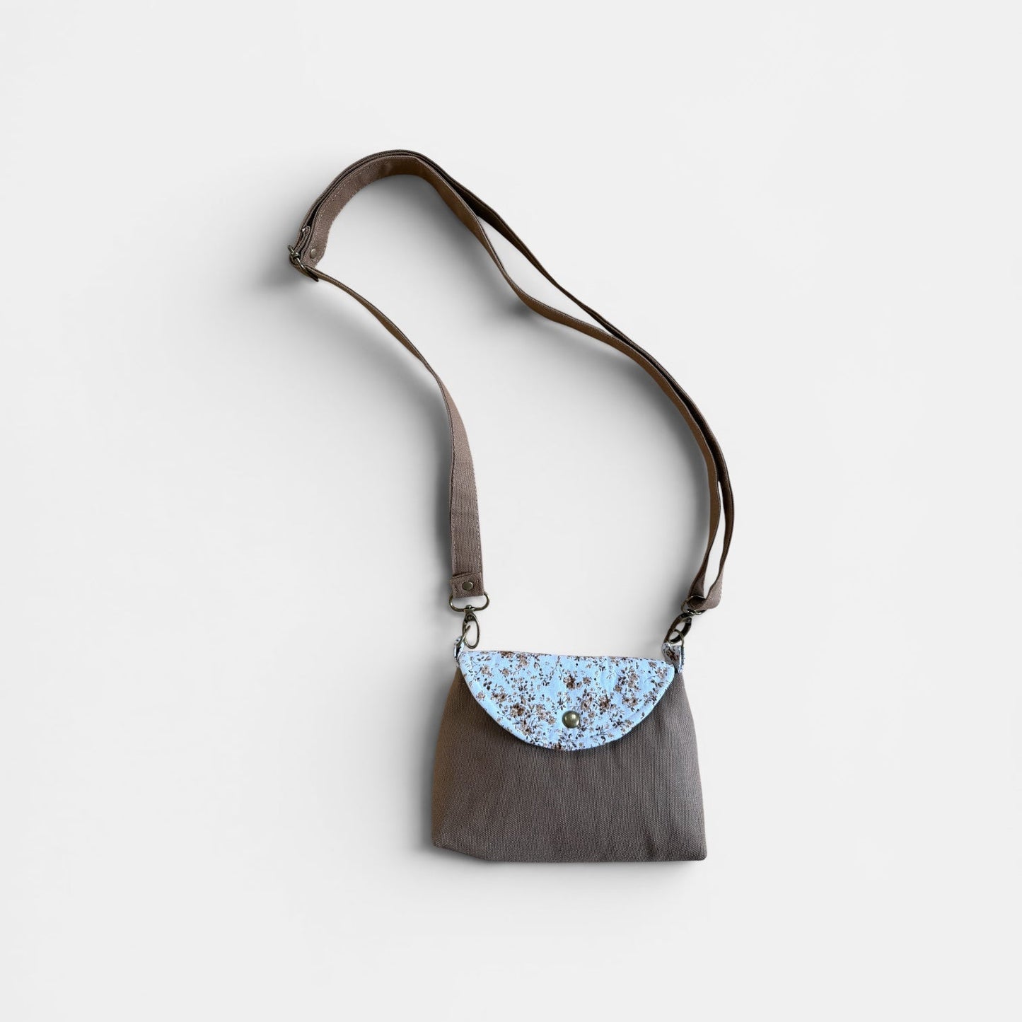 Florance Coffee Canvas Floral Crossbody Bag
