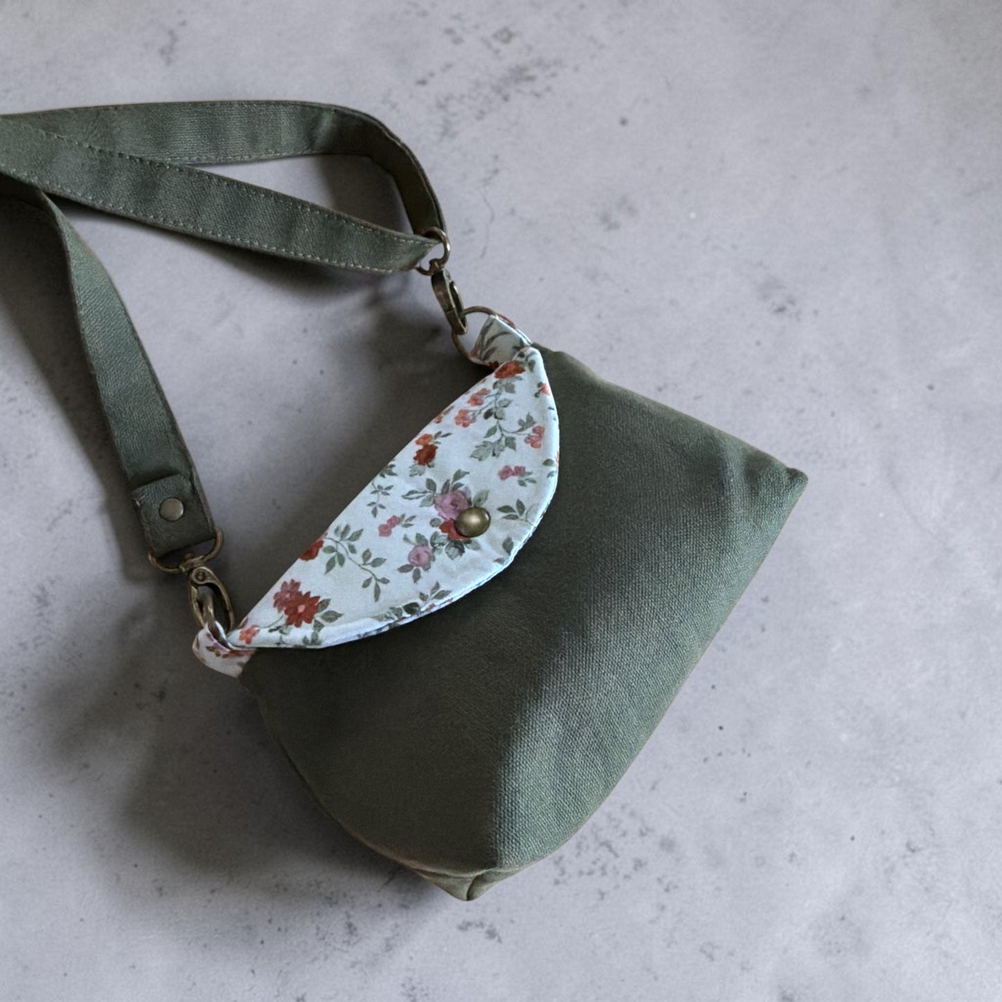 Florance Green Canvas Floral Crossbody Bag
