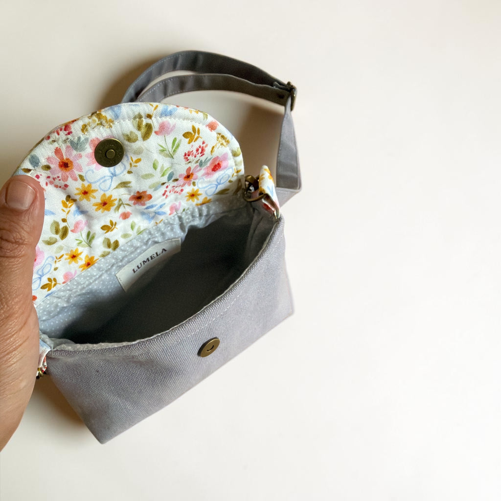 Florance Gray Canvas Floral Crossbody Bag