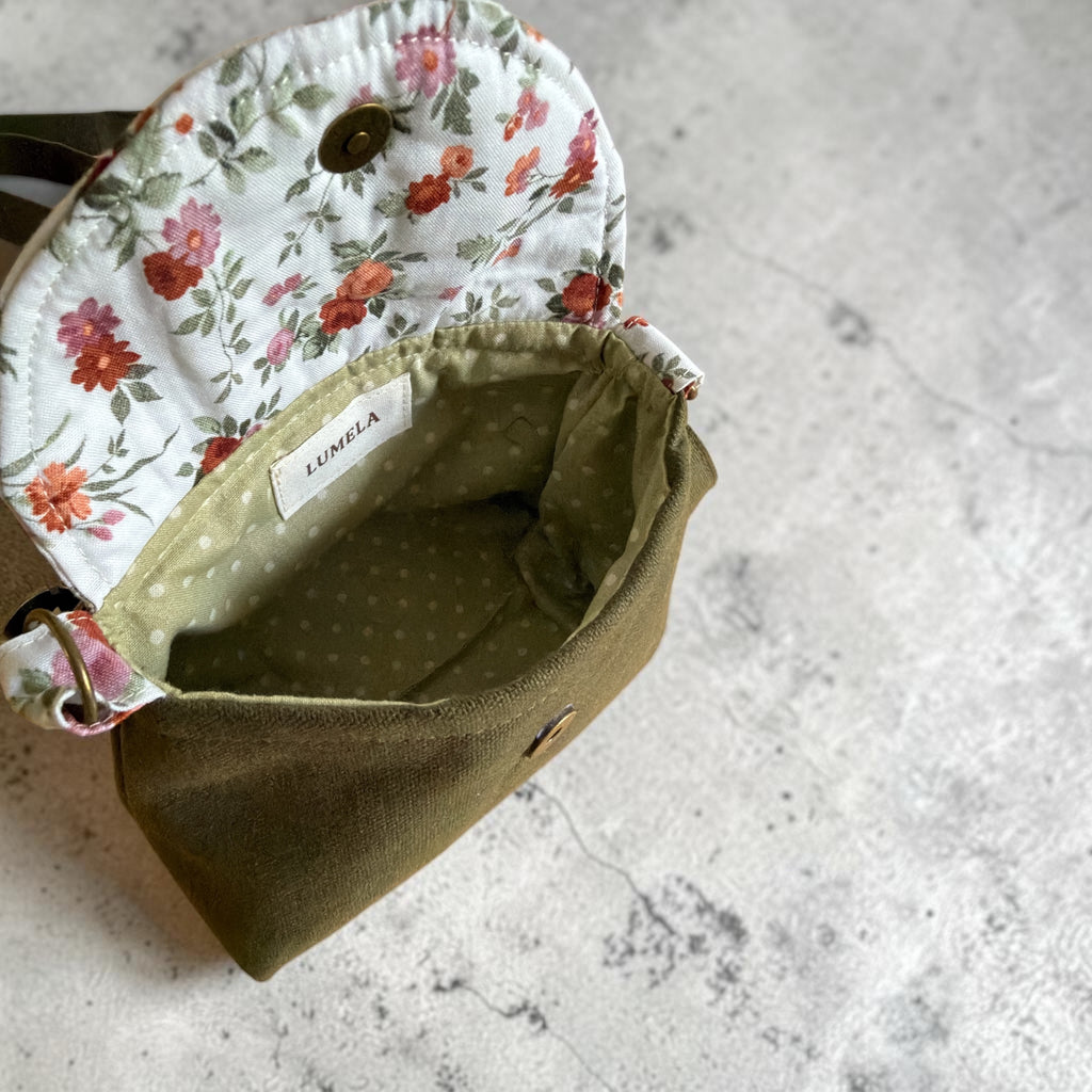 Florance Green Canvas Floral Crossbody Bag