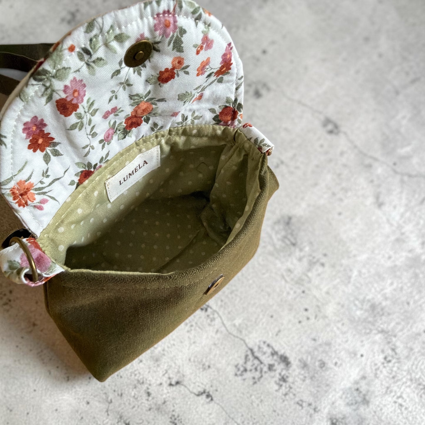 Florance Green Canvas Floral Crossbody Bag