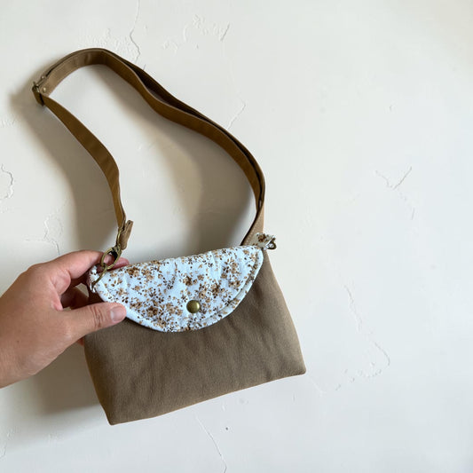 Florance Coffee Canvas Floral Crossbody Bag