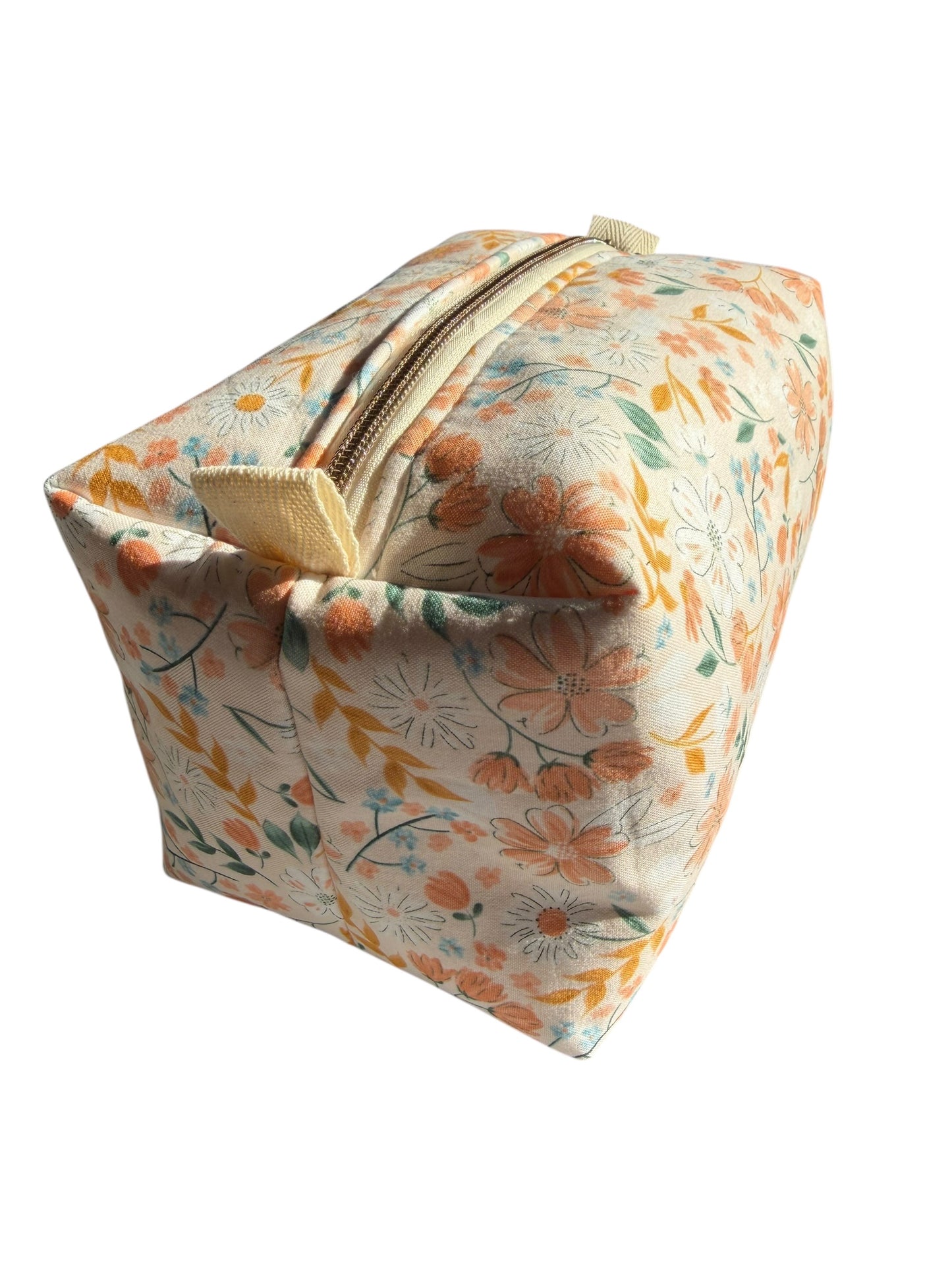 Peach Floral Boxy Pouch