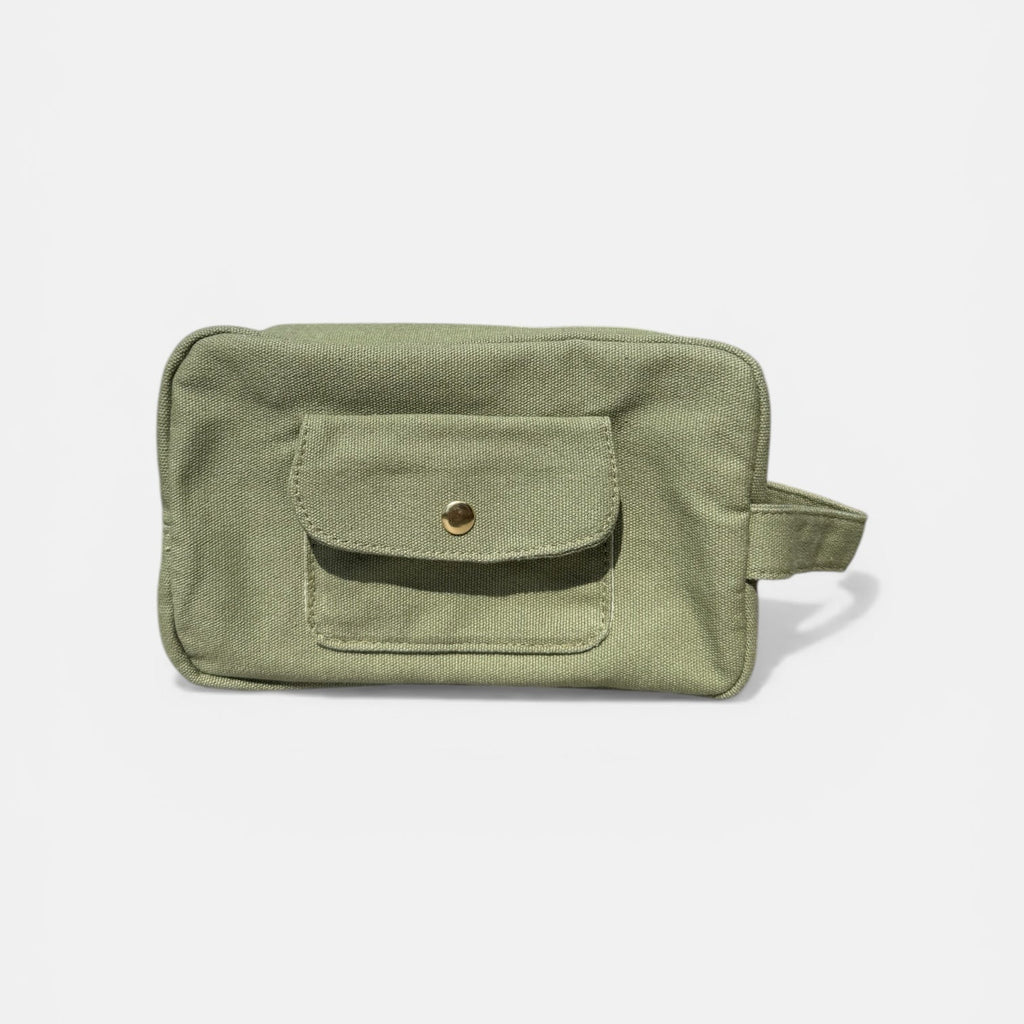 Lumela Olive Green Canvas Makeup Bag and Toiletry Pouch minimalist travel pouch