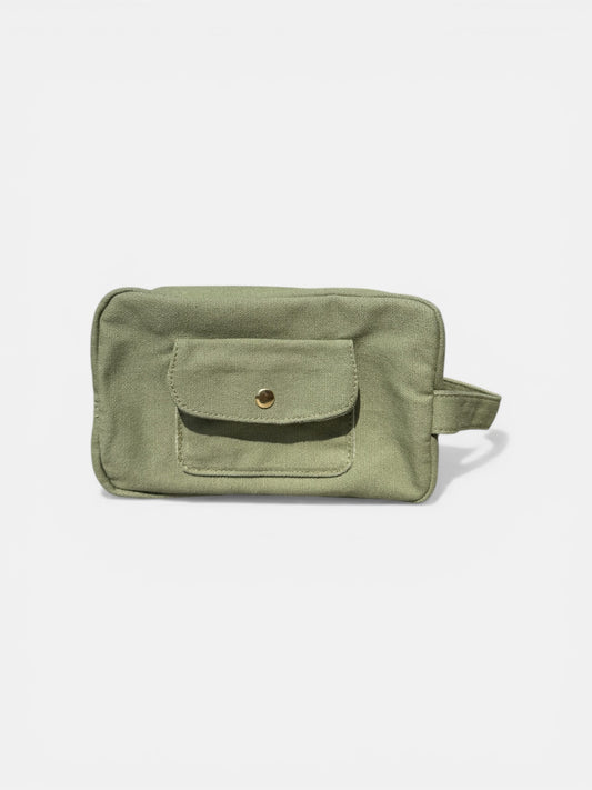 Lumela Olive Green Canvas Makeup Bag and Toiletry Pouch minimalist travel pouch